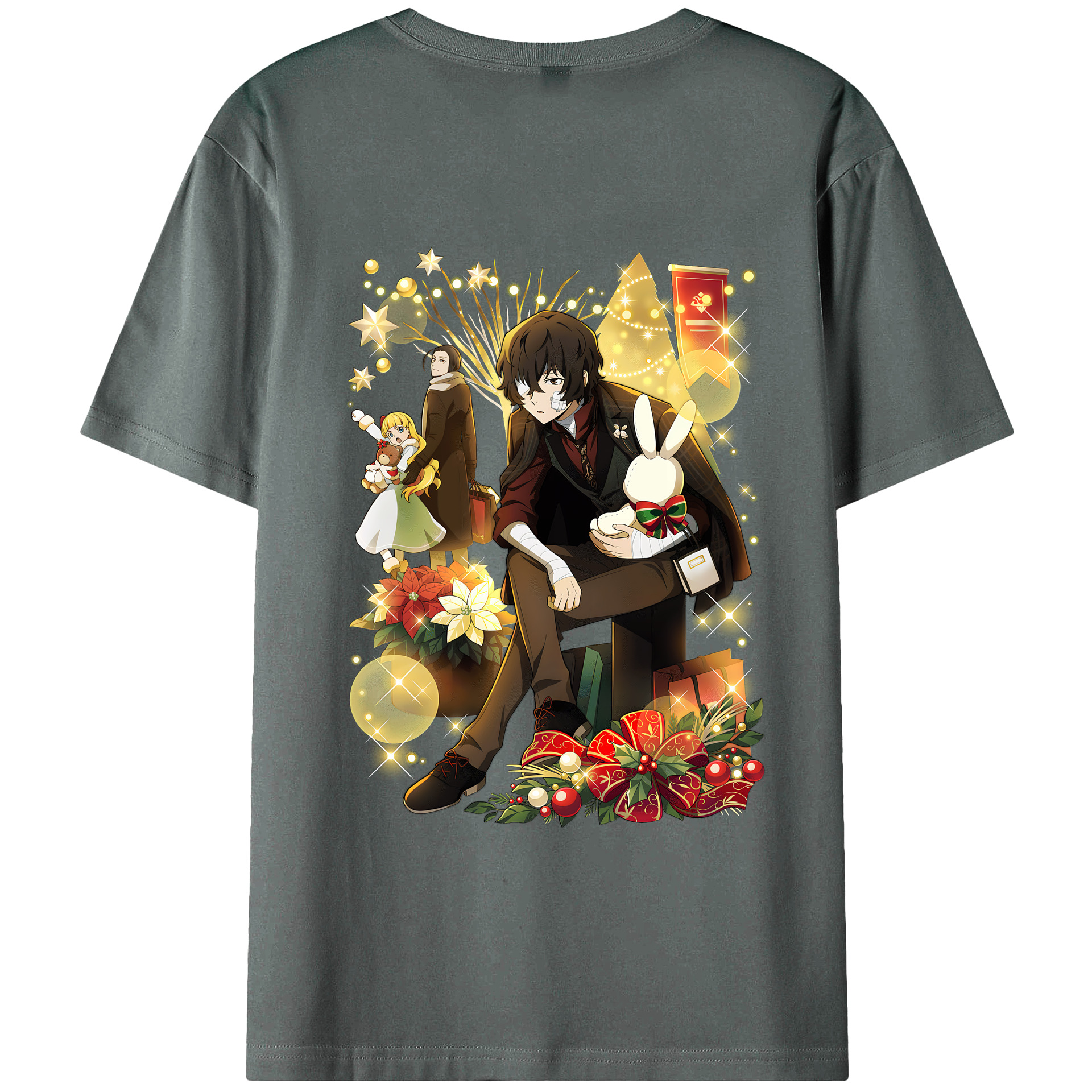 （画像用） 文豪ストレイドッグス Bungo Stray Dogs 綿100％ メンズ半袖Tシャツ（バックプリント） 通気性